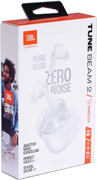 Kufje in-ear pa tela JBL Tune Beam 2 JBLWBEAM2WHT anulim zhurme adaptiv, JBL Spatial Sound, deri 48 orë bateri, IP54, të bardha