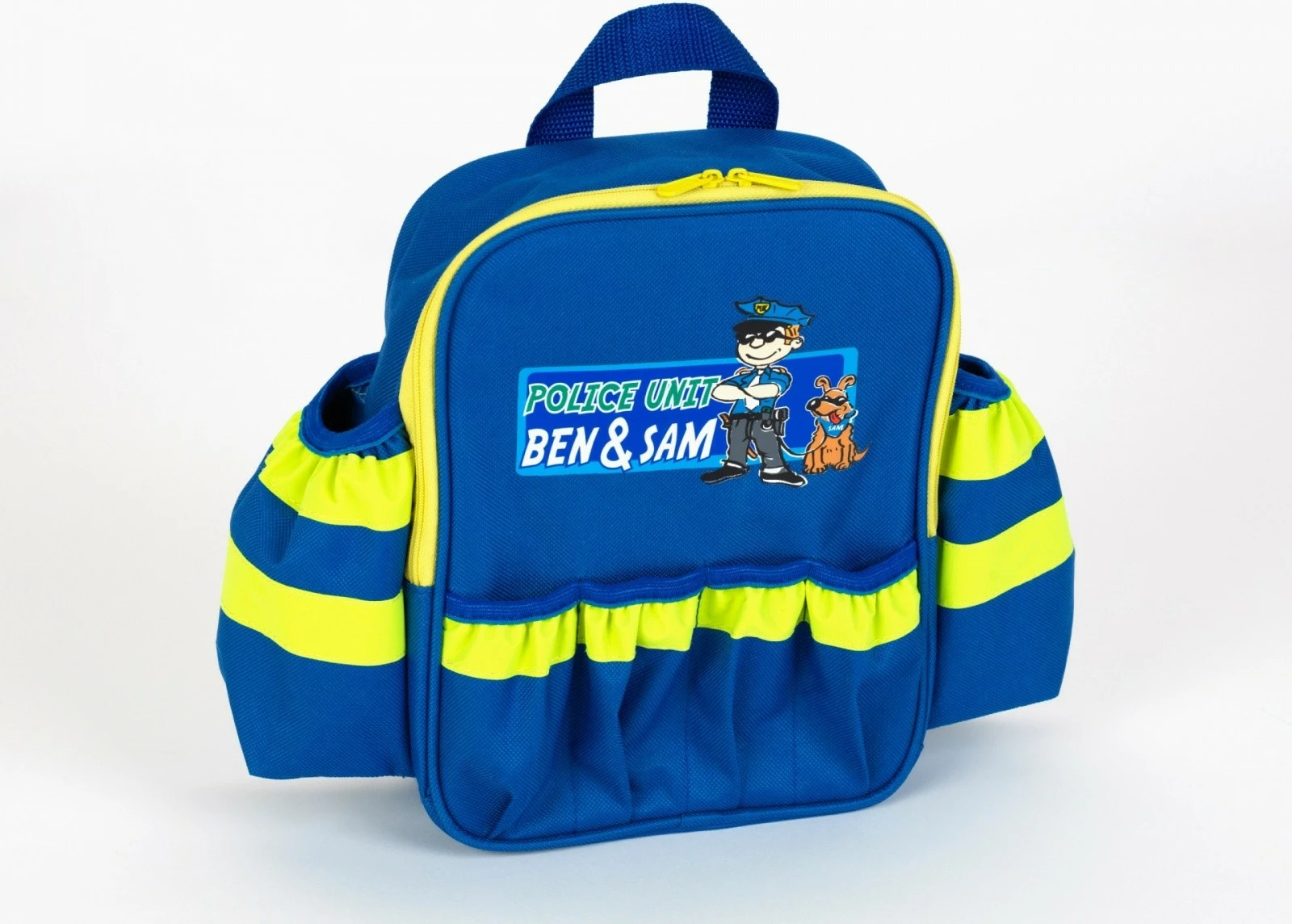Set lodrash policie Klein Police Backpack Ben&Sam, me aksesorë, kaltër/verdhe
