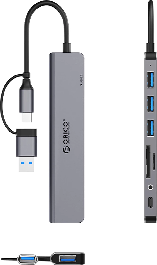 Kasë Orico YSA8-U3, 8 porta, USB-A/USB-C, Gri
