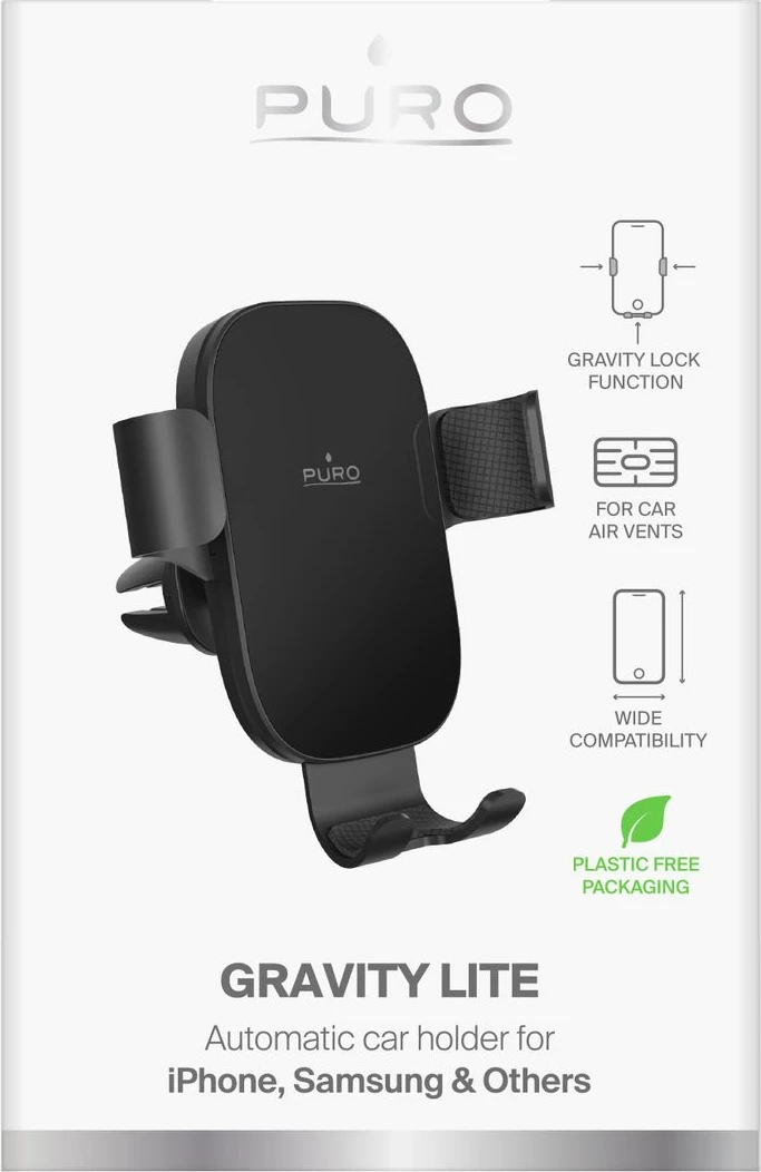 Mbajtës graviteti për celular Puro Gravity PUSH13BLK, për grilë të ajrit, i zi