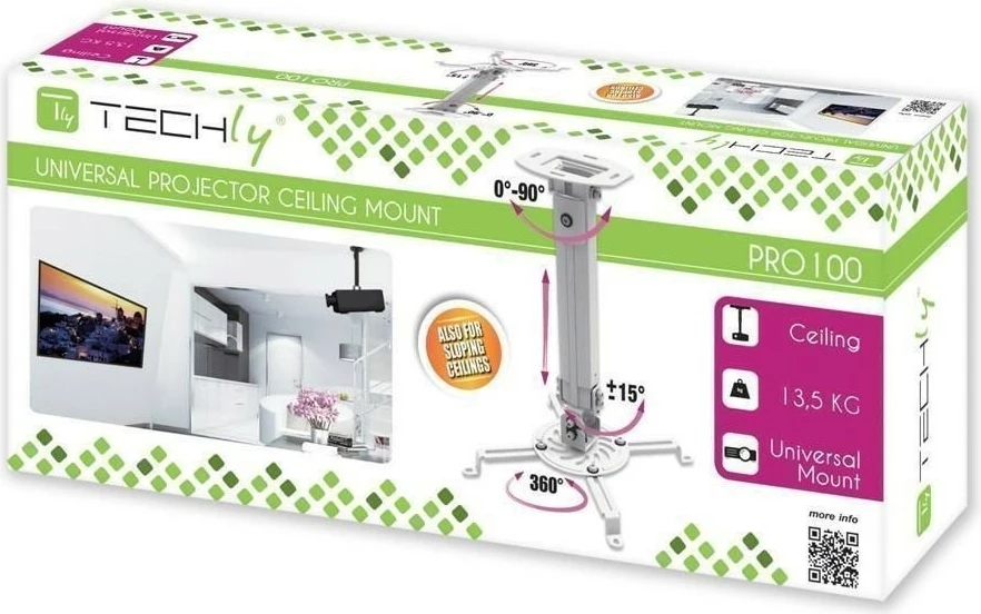 Krah tavani për projektor Techly 309661, 55-90cm, 13.5kg, Argjend