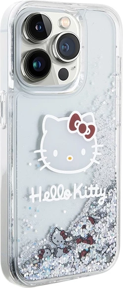 Mbështjellës Hello Kitty Liquid Glitter Charms Kitty Head për iPhone 13 Pro Max, argjendtë