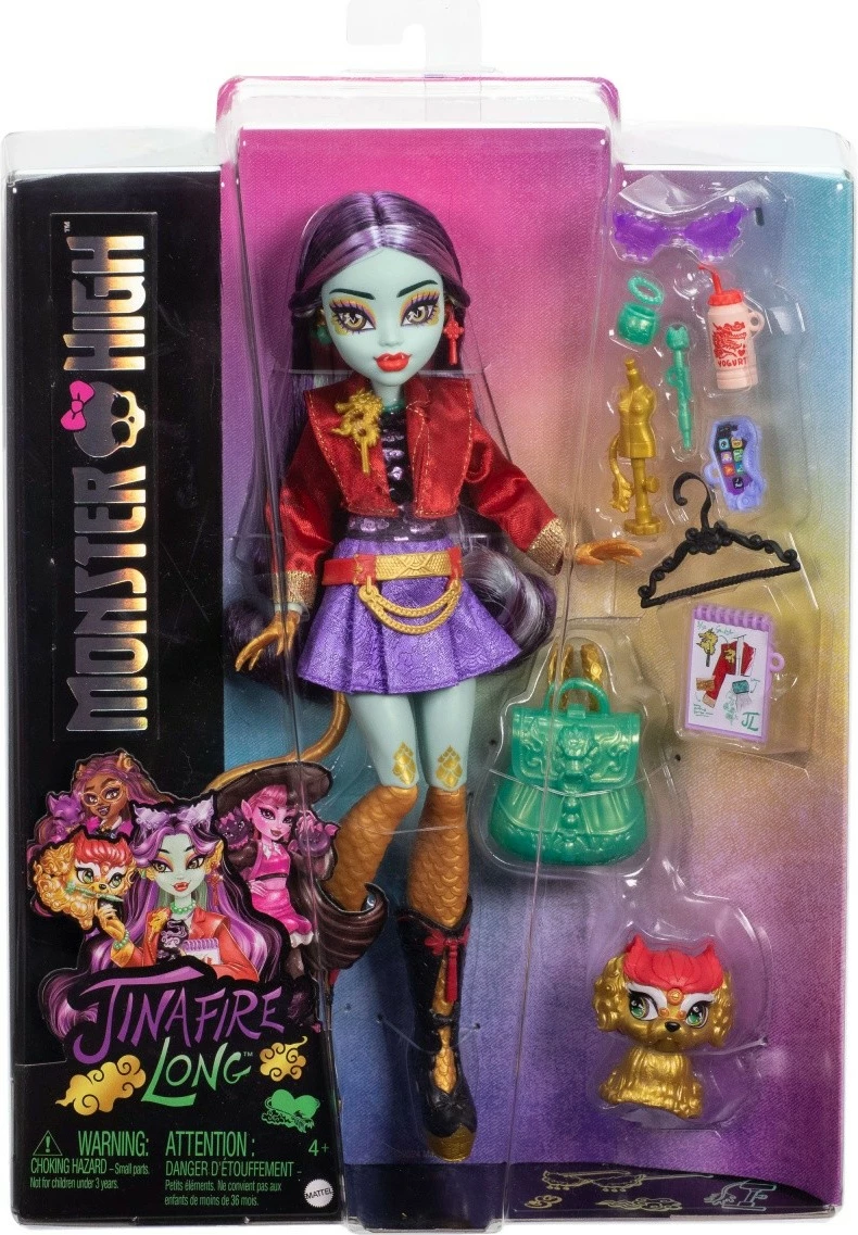 Kukull Monster High Mattel Jinafire Long HYV58 me kafshë shoqëruese dhe aksesorë