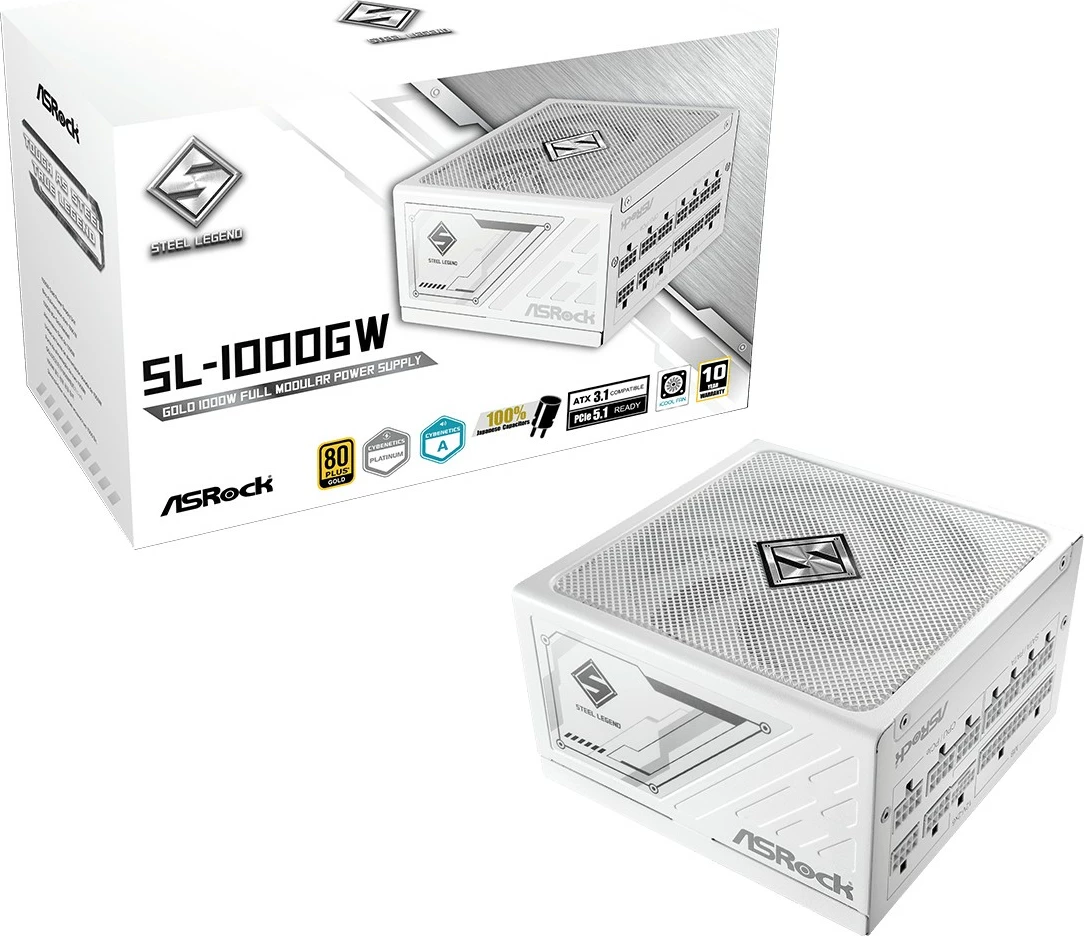 Furnizues energjie ASRock Steel Legend SL-1000GW 1000W, ATX, 80+ Gold, i bardhë