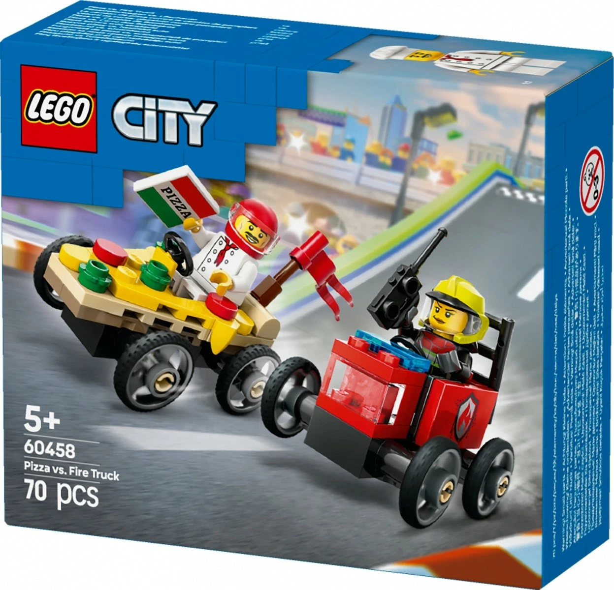 Set lodrash LEGO City Race Car, 60458, 70 pjesë, Pizza vs Fire Truck