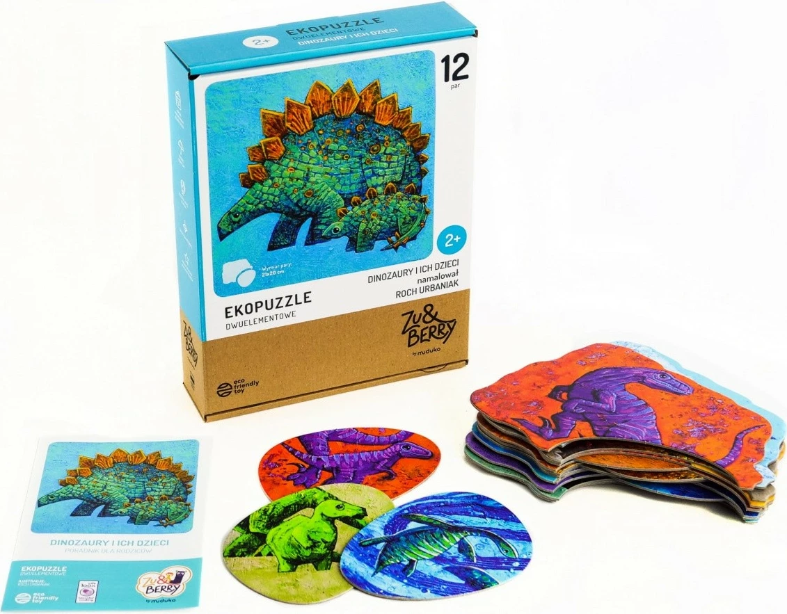 Puzzle dy-pjesësh Muduko 54437, dinosaurët dhe të vegjlit e tyre, 24 pjesë, për fëmijë