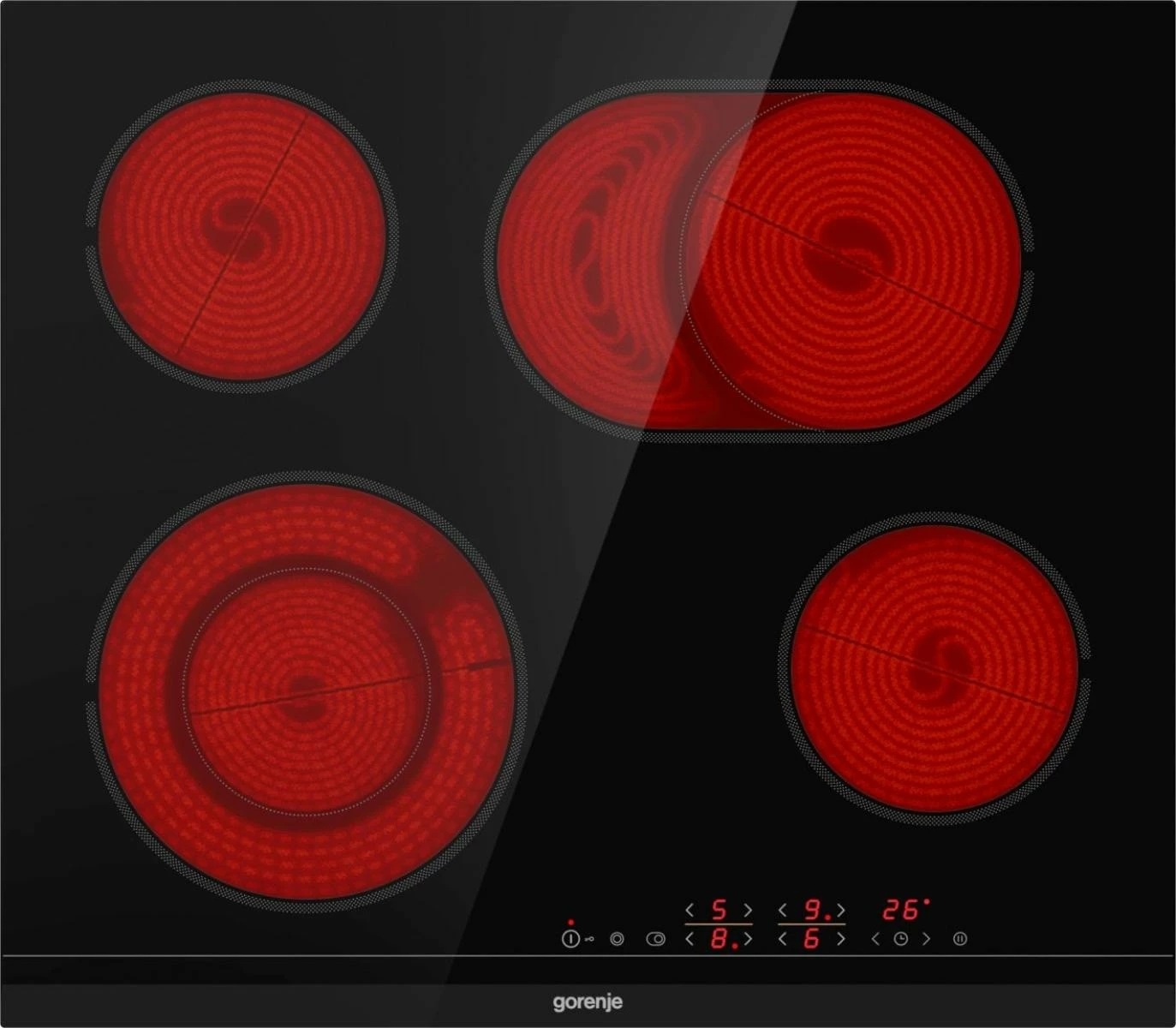 Pllakë qeramike Gorenje ECT643BCSC, 4 zona, kontroll me prekje, e zezë