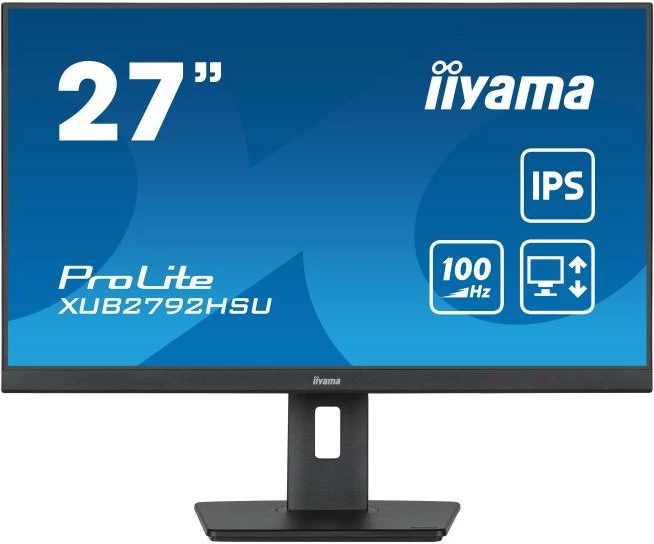 Monitor, iiyama, ProLite XUB2792HSU-B6, 27" IPS 100Hz, AdaptiveSync, HDMI/DisplayPort, USB 3.2, altoparlantë, bazë me rregullim lartësie 150 mm, e zezë