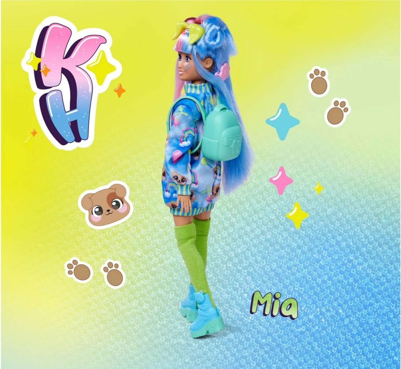 Kukull lodër Simba Kawaii Hi Mia me qenush Choco, 26 cm, me 10+ aksesorë, shumëngjyrëshe