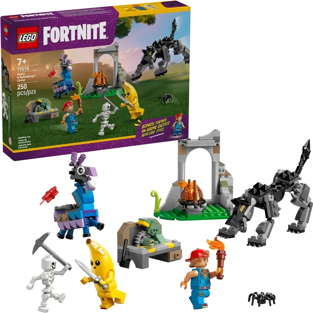 Set LEGO Fortnite 77075 Peely & Sparkplug's Camp, 250 pjesë, për fëmijë 7+