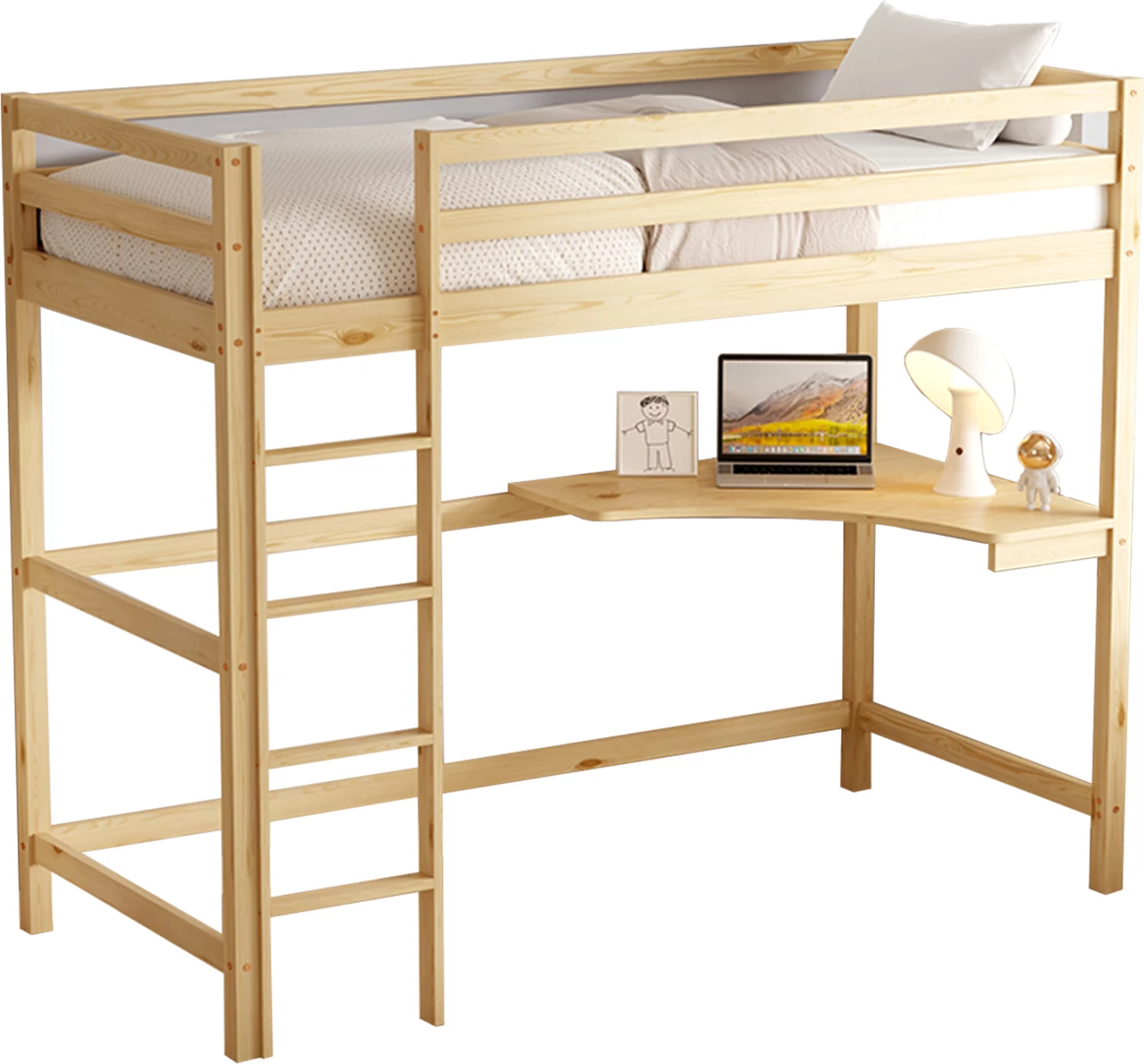 Krevat marinari për fëmijë me tavolinë, dru pishe natyral, AKRON FH702.01, për dyshek 90x190cm