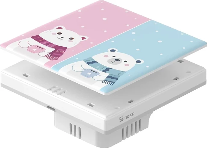 Kapak dekorativ Sonoff T5-2C-86-cartoon për çelës me prekje, plastik, rozë/kaltër