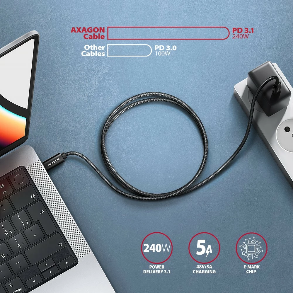 Kabllo USB-C në USB-C AXAGON BUCM4X-CM10AB, 1m, USB4 Gen 3x2, 240W, 8K, E zezë