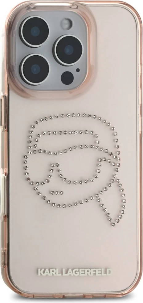 Mbështjellës Karl Lagerfeld IML Rhinestones Karl Head për iPhone 16 Pro, Rozë