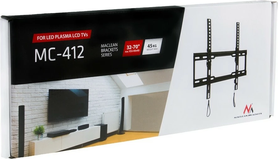 Mbajtës muri për TV Maclean MC-412, 32-70 inç, VESA 400x400, i zi