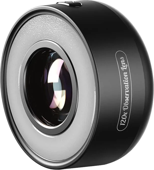 Lente zmadhimi për celular Apexel JeweLens 120X, me ndriçim LED, e zezë