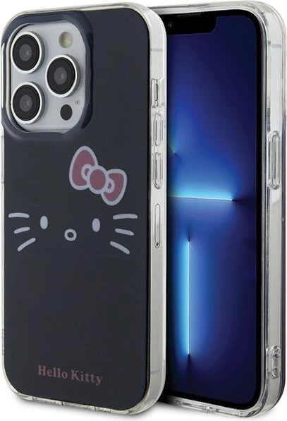 Mbështjellës Hello Kitty IML Kitty Face për iPhone 15 Pro, i zi