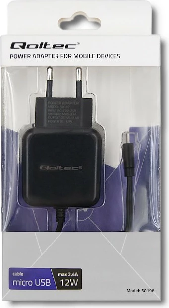 Adapter energjie Qoltec 50196, 5V, 2.4A, 12W, microUSB, Zi