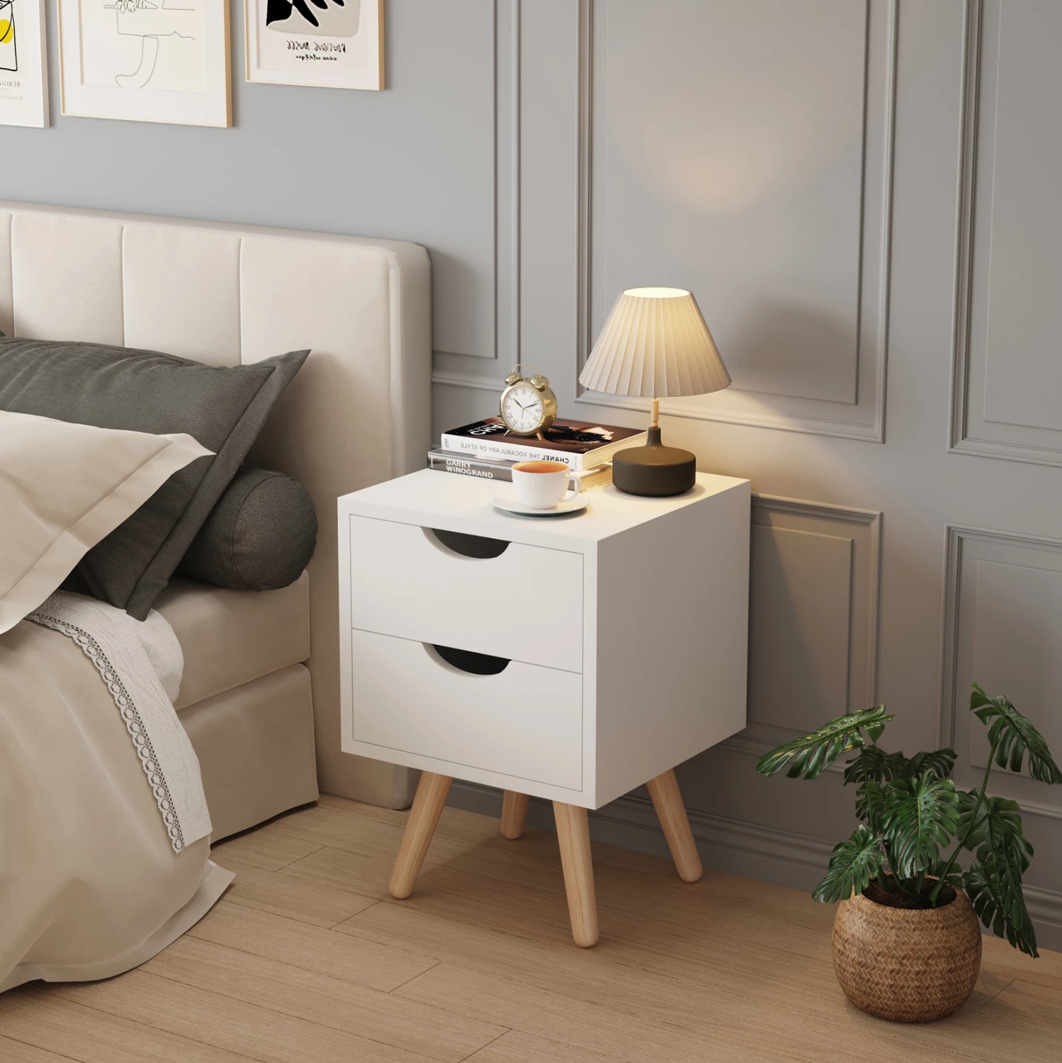 Komodinë DINKL FH2472.03 melaminë-2 sirtarë ngjyrë bardhë 29,7x29,7x45H cm