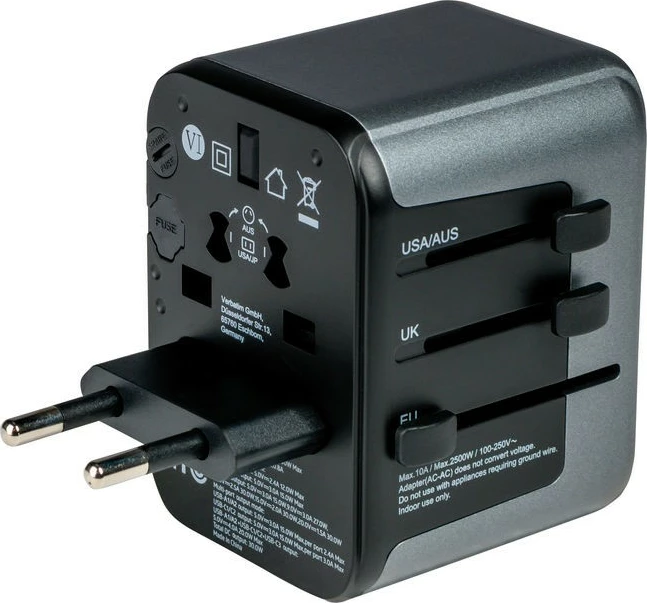 Adapter udhëtimi Verbatim UTA-03, 30W PD, 3x USB-C, 2x USB-A, i zi/gri