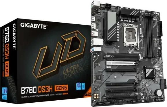 Pllakë amë Gigabyte B760 DS3H GEN5 LGA1700, Intel B760, ATX, DDR5 4x DIMM, PCIe 5.0 x16, 2x M.2, HDMI/DP, USB-C 20 Gb/s