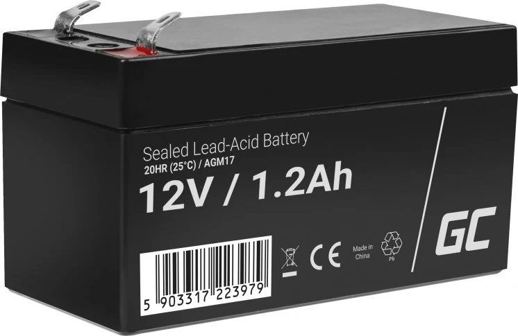 Bateri Green Cell AGM17, 12 V,  1.2 Ah, e zezë 