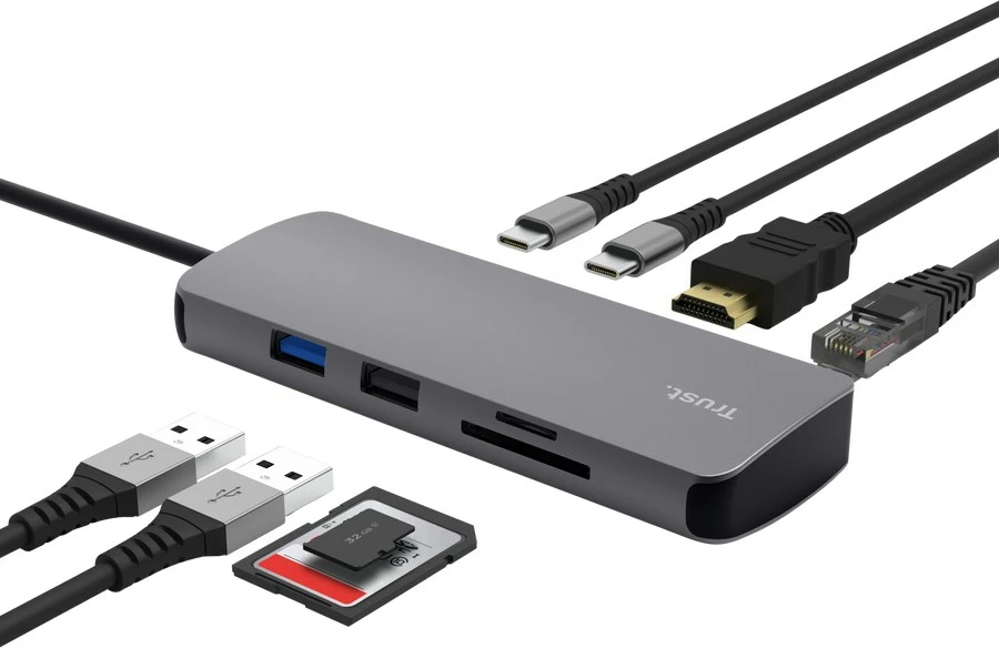 Hub USB Type-C Trust 25672, 8 porta, Gri