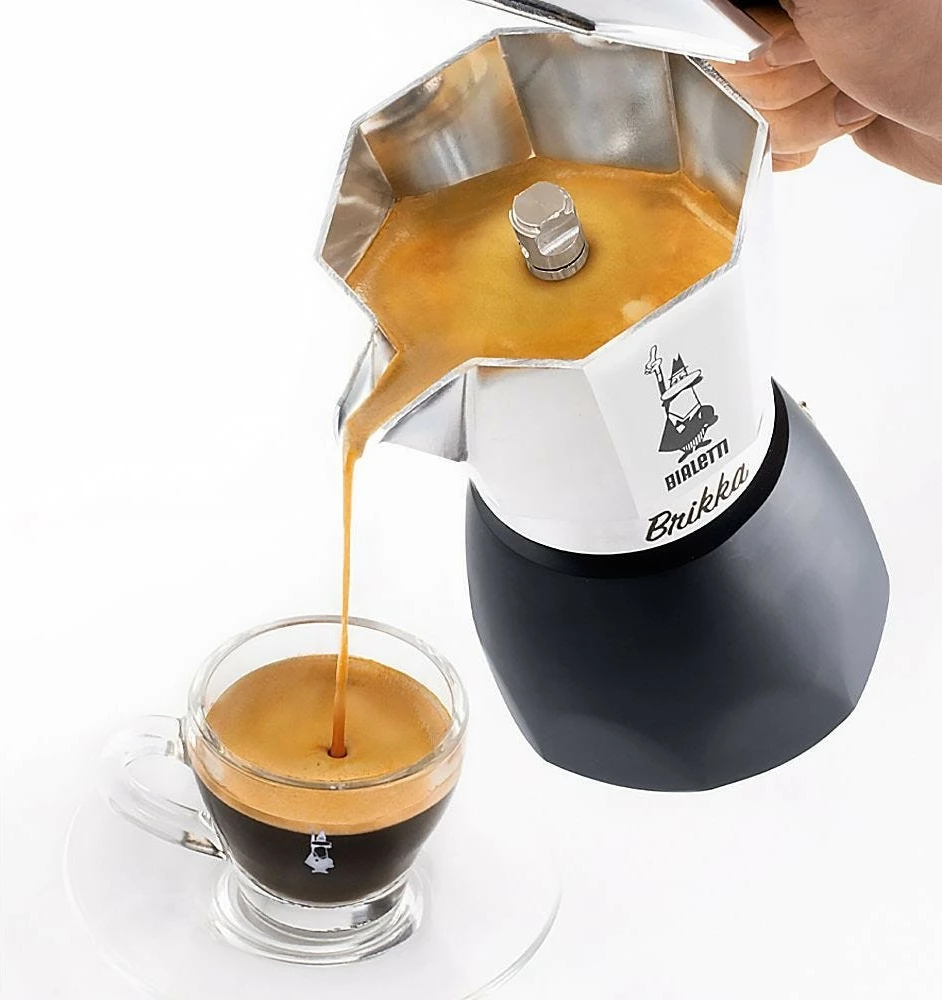 Brikë kafeje Bialetti New Brikka 2023, 2 filxhanë, alumini, e zezë/inox