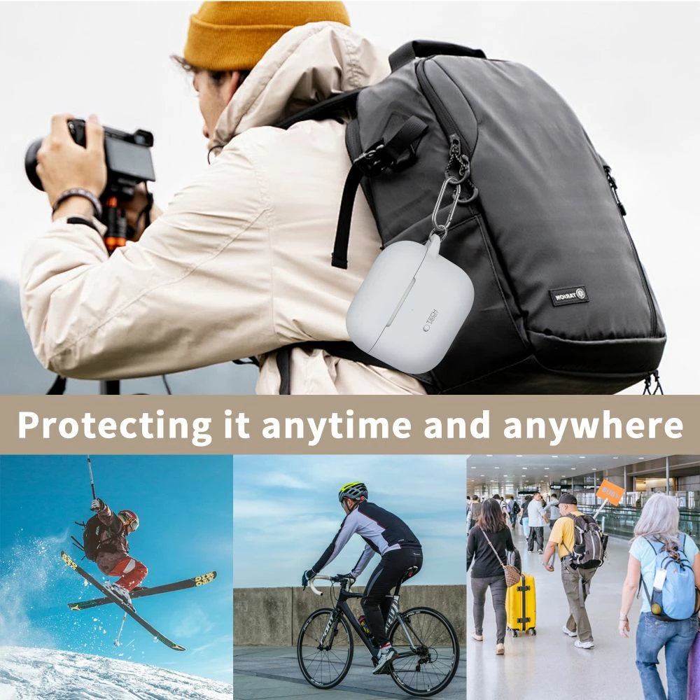 Mbështjellës Tech-Protect për AirPods 3, silikon, me karabiner, Gri