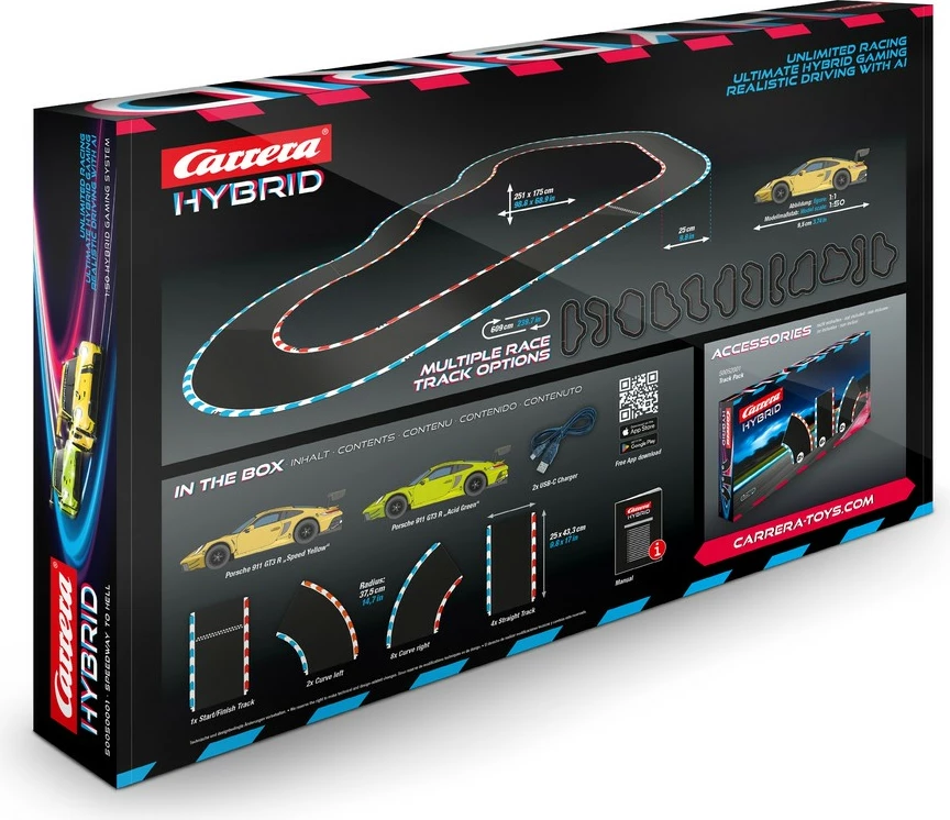 Set garash Carrera Hybrid Green Hell, 2 makina, pista 6.09m, telekomandë, ngjyrë e zezë/blu/verdhe