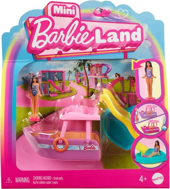 Set lodrash Barbie Mini Barbieland me kukull dhe varkë, shumëngjyrëshe