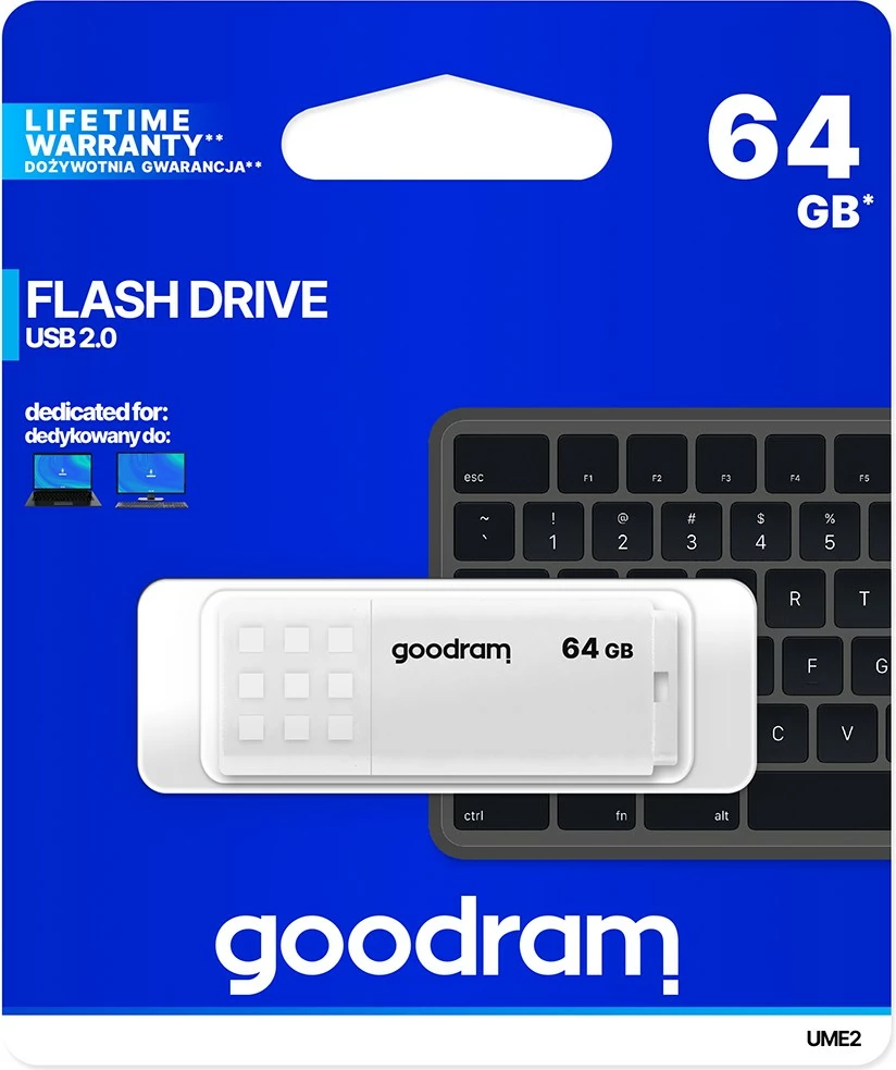 Pendrive GOODRAM UME2 64GB USB 2.0, Bardhë