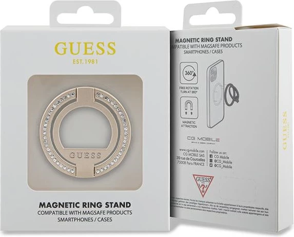 Mbajtës unazë për celular Guess MagSafe Ring Stand me gurë, ari