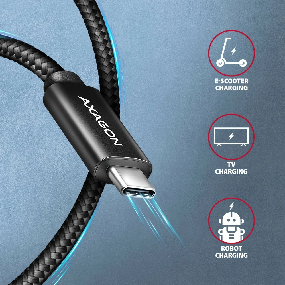 Kabllo USB-C AXAGON BUCM2-CM25AB, 2.5m, 240W PD 3.1, e zezë