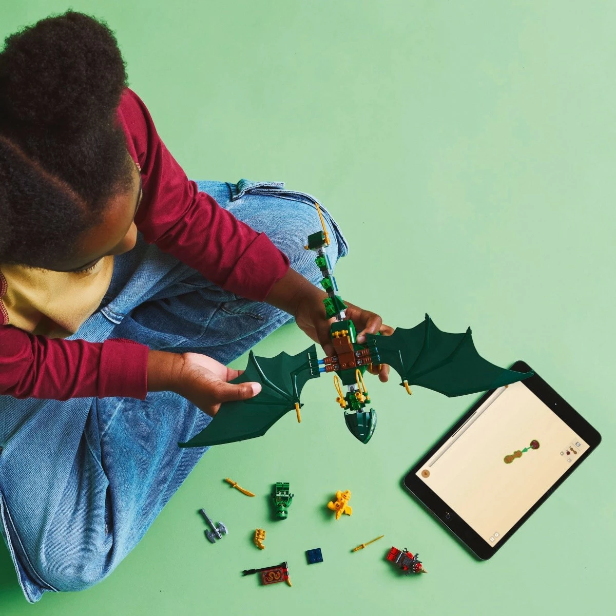 Set LEGO Ninjago 71829, Green Forest Dragon Lloyd, 128 pjesë