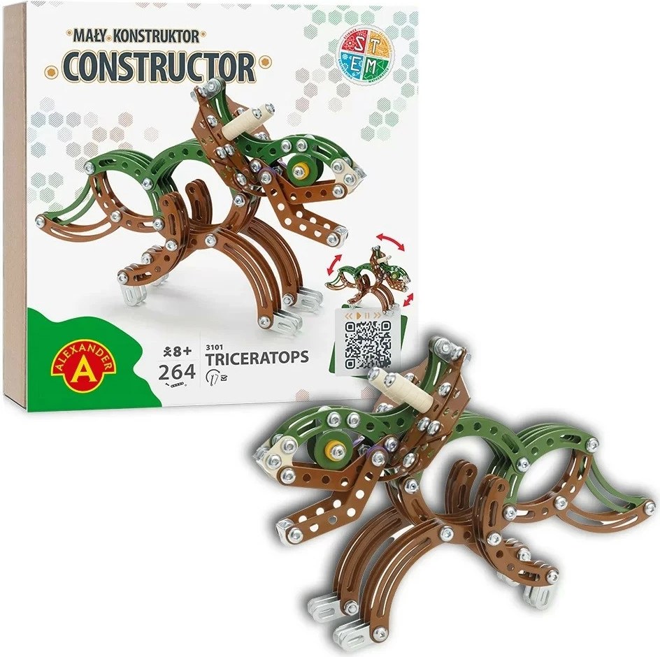 Set ndërtimi metalik Alexander Small Constructor Triceratops, 264 pjesë, kafe/jeshile