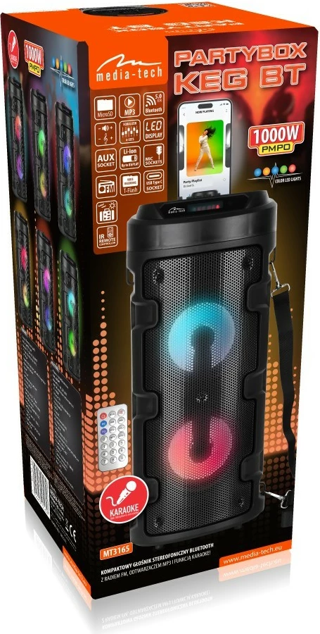 Altoparlant portativ Media-Tech PARTYBOX KEG BT MT3165 V2.0 me Bluetooth, KARAOKE, 40W, i zi me LED