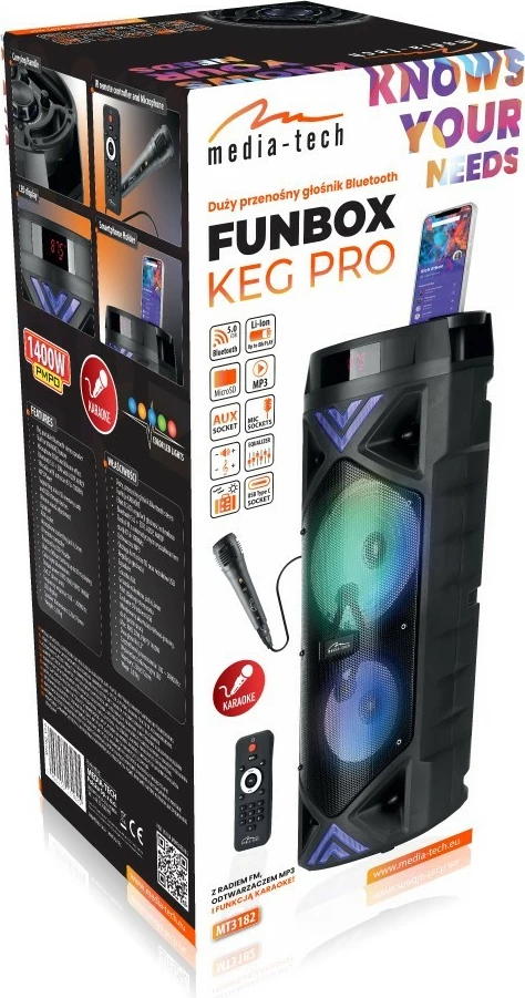 Altoparlant portativ Media-Tech FUNBOX KEG PRO MT3182 me Bluetooth, Karaoke, LED, i zi