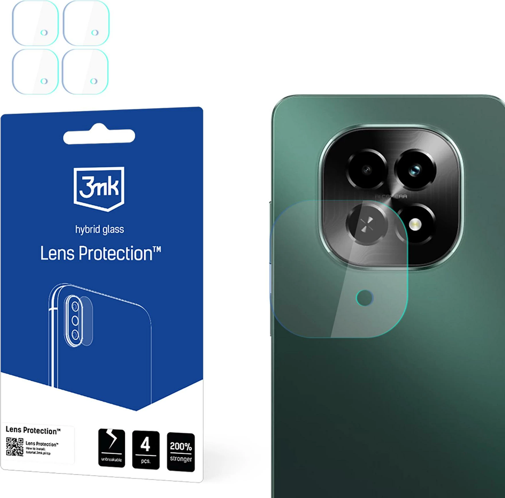 Mbrojtës xhami hibrid për kamerë, 3mk Protection, për Realme C63 5G, 4 copë