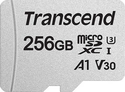 Kartelë memorie Transcend microSDXC 300S 256GB me adapter, Class 3, argjend
