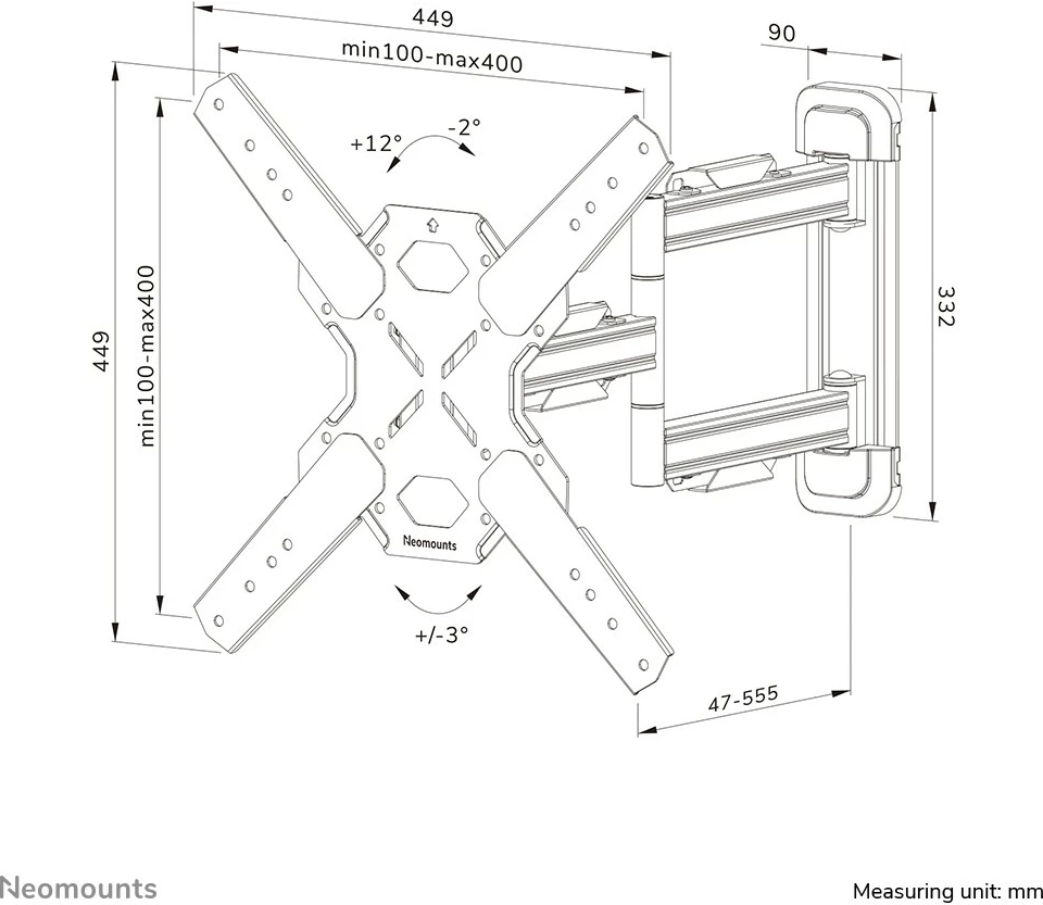 Mbajtëse muri për TV Neomounts WL40S-850BL14, full motion, 32-65 inç, çelik, e zezë