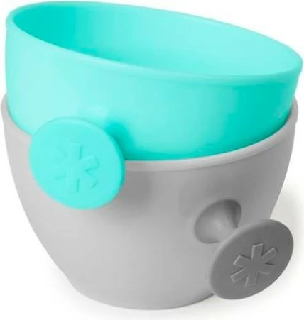 Set ushqimi Skip Hop Easy-Feed, 2 tasa, 2 lugë, 1 shishe, kaltër/gri