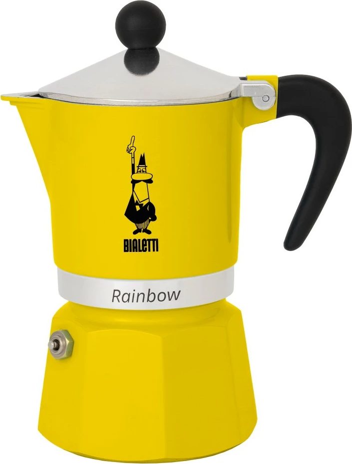 Moka pot Bialetti Rainbow 3 filxhana, alumini, zi verdhë
