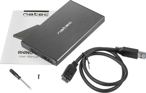 Kasë e jashtme Natec Rhino Go, 2.5 inç, USB 3.0, alumini, e zezë
