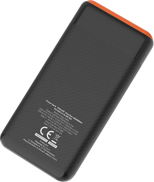 Power bank Tracer EnerGen 20000 mAh, e zezë, portokalli