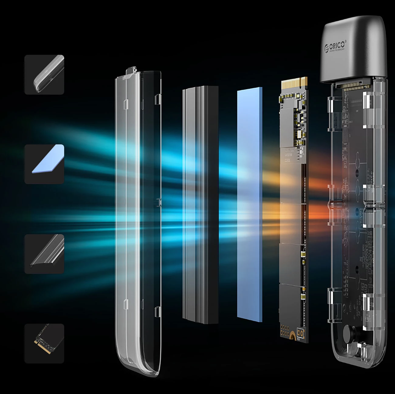 Kasë Orico TXM2-C3 për M.2 NVMe, USB-C 3.2, 10Gb/s, Transparent