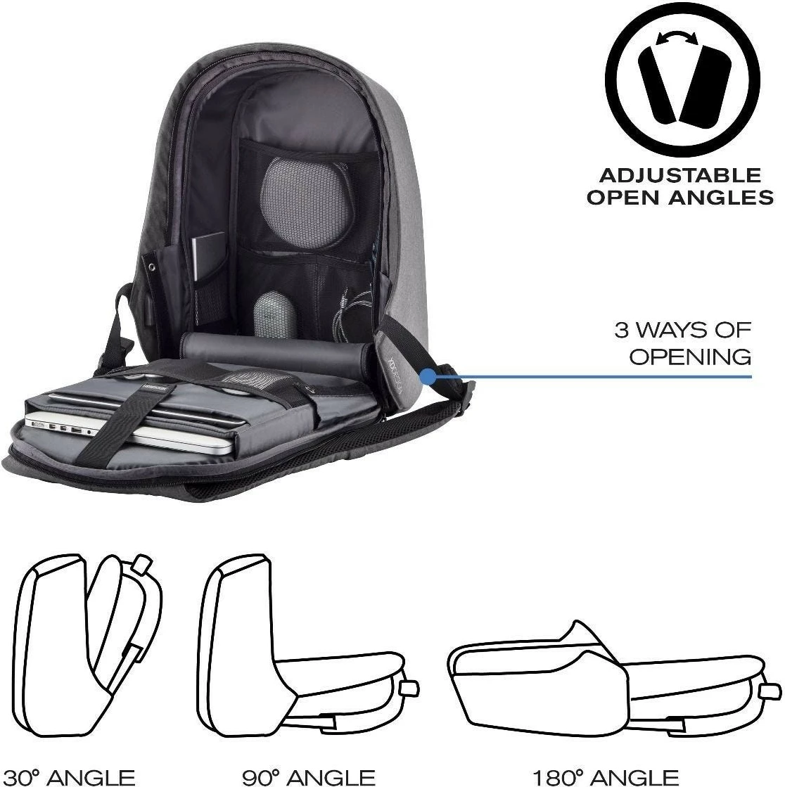 çantë shpine anti‑vjedhje, XD Design, Bobby Hero Small P705.702, 13.3 inç, 10.5L, port USB, RPET, gri