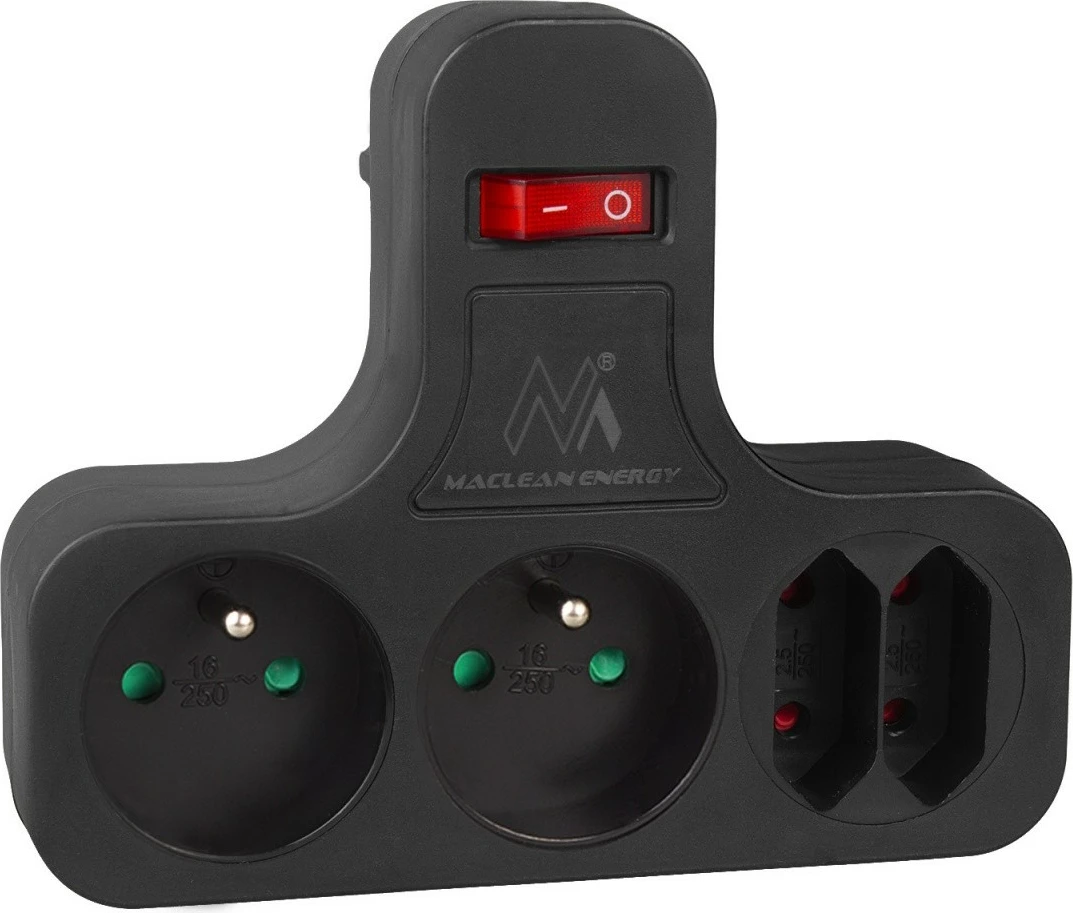 Prizë Maclean MCE224E me ndërprerës, 4 dalje, e zezë