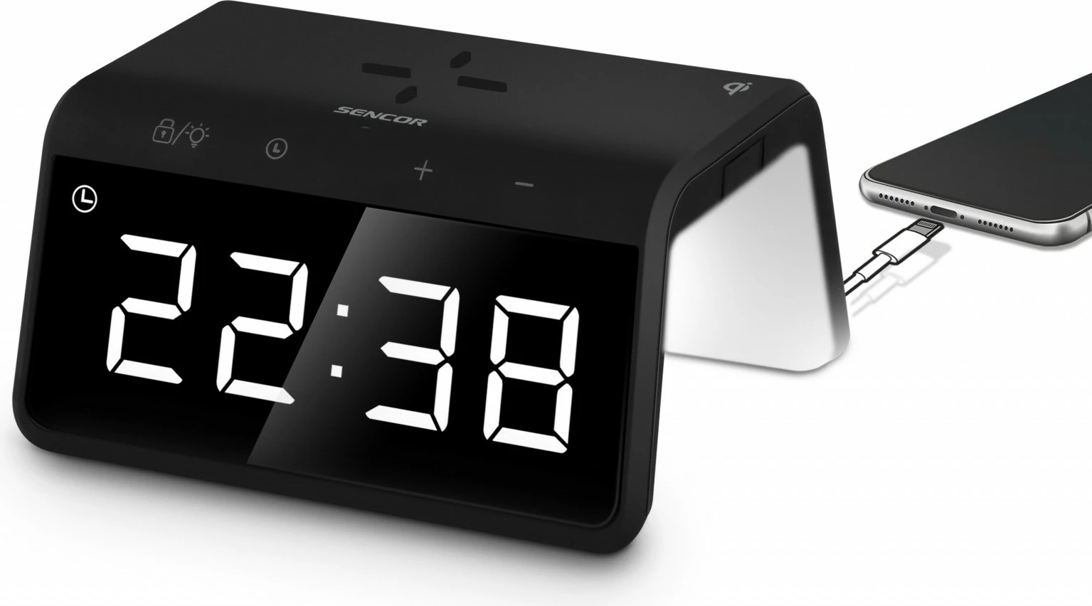 Orë dixhitale alarmi Sencor SDC 7900Qi me karikues wireless, E zezë