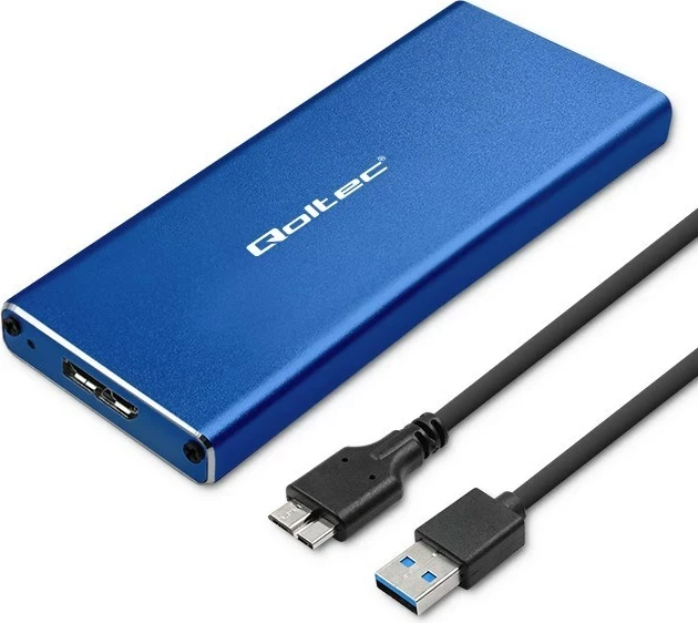 Kasë Qoltec 51832 për SSD M.2, USB 3.0, Blu